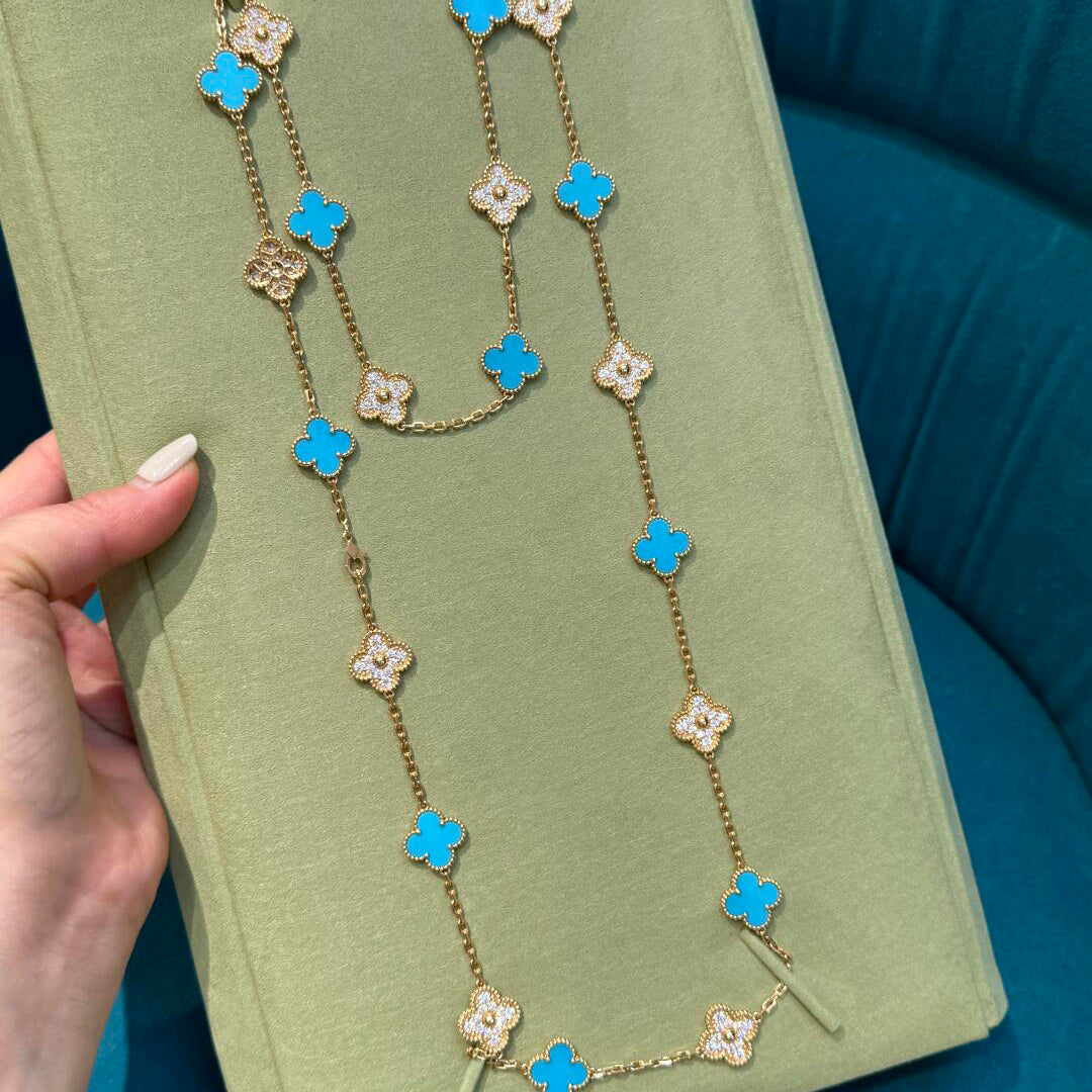 [Angela Jewelry]CLOVER 20 MOTIFS TURQUOISE DIAMOND NECKLACE
