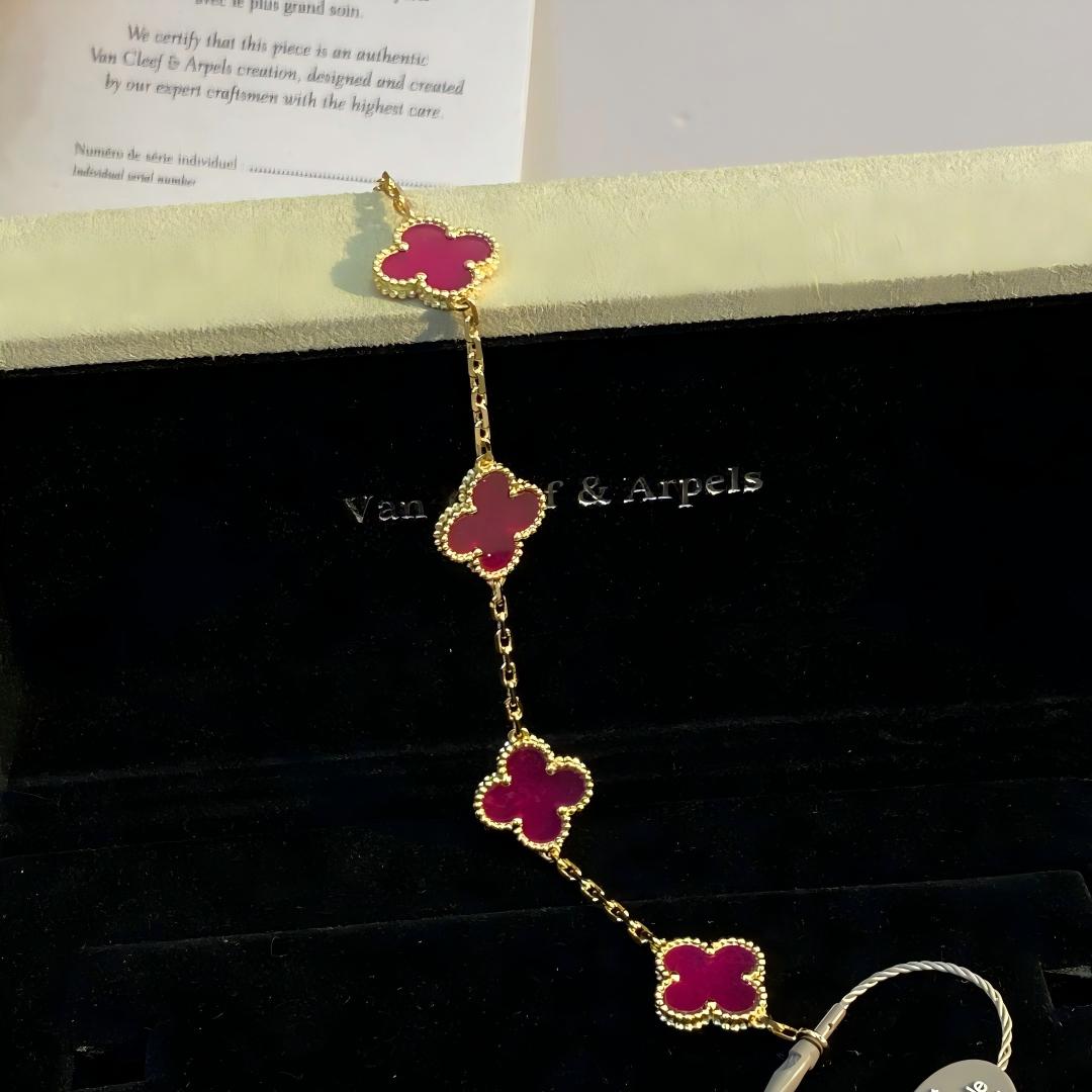 [Angela Jewelry]NEW CLOVER 5 MOTIFS PINK ENAMEL BRACELET