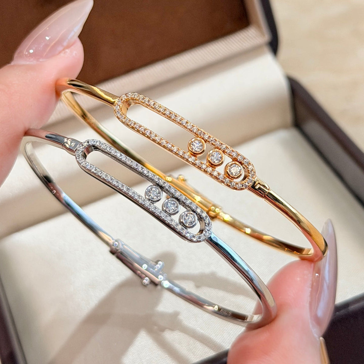[Angela Jewelry]Move Pavé Diamond Bangle Bracelet M