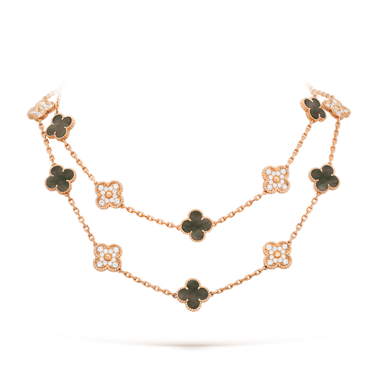 [Angela Jewelry]CLOVER 20 MOTIFS DARK MOP DIAMOND  NECKLACE