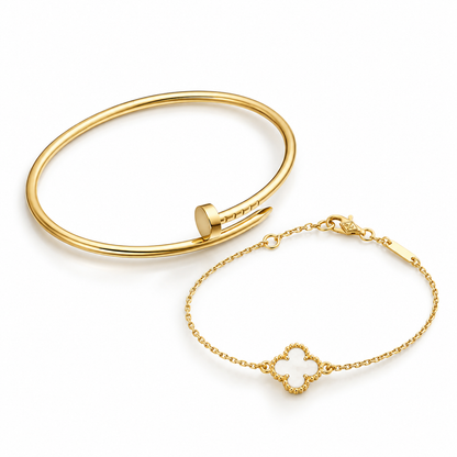 [Angela Jewelry] Clover White Mother-of-Pearl & JUSTE Bracelet Stack Set