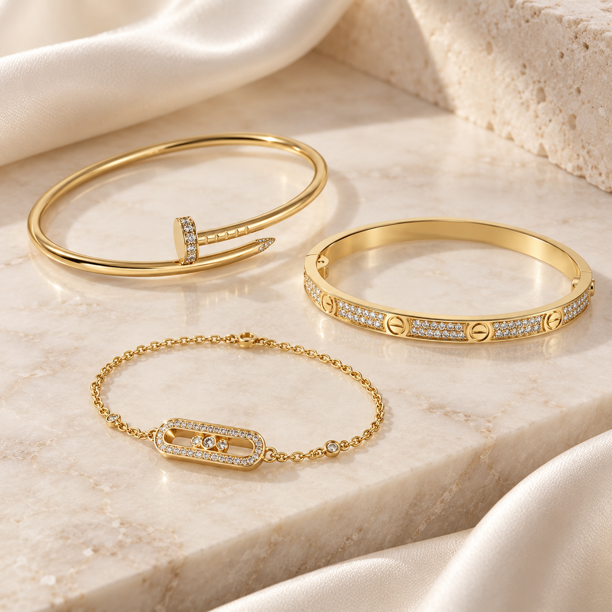 [Angela Jewelry] LOVE & JUSTE Baby Move Diamond Bracelet Stack Set