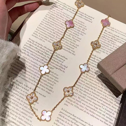 [Angela Jewelry]CLOVER 10 MOTIFS DIAMOND PINK MOP NECKLACE