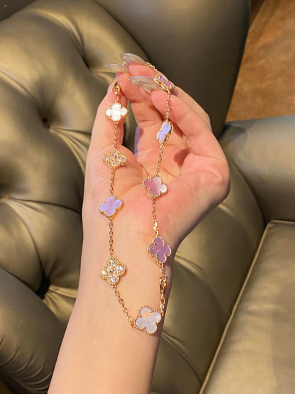 [Angela Jewelry]CLOVER 10 MOTIFS DIAMOND PINK MOP NECKLACE