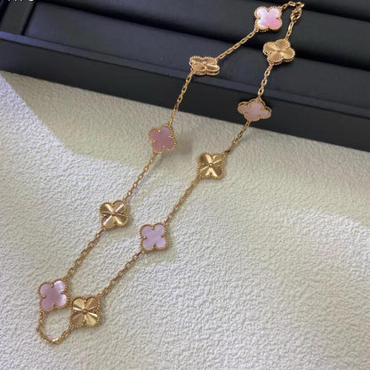 [Angela Jewelry]CLOVER 10 MOTIFS  LASER PINK MOP NECKLACE