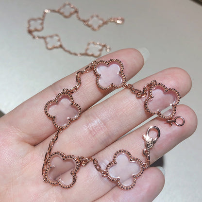 [アンジェラジュエリー]クローバー5モチーフロッククリスタルピンクゴールドブレスレット