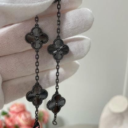 [アンジェラジュエリー]クローバー5モチーフ ブラックブレスレット