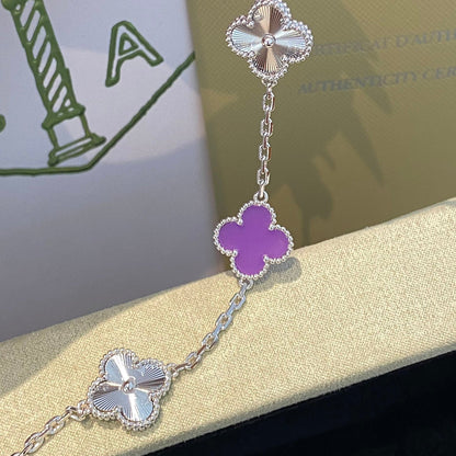 [アンジェラジュエリー]クローバー 5モチーフ パープルバイオレット ブレスレット シルバー