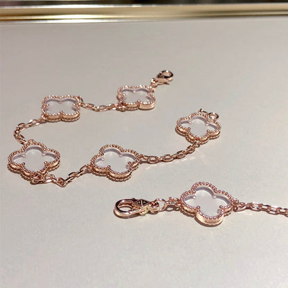 [アンジェラジュエリー]クローバー5モチーフロッククリスタルピンクゴールドブレスレット