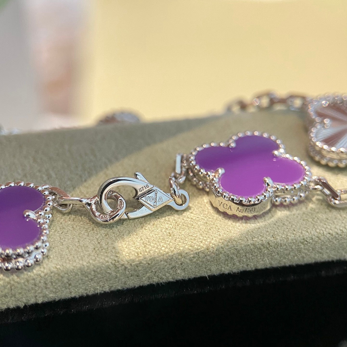 [アンジェラジュエリー]クローバー 5モチーフ パープルバイオレット ブレスレット シルバー