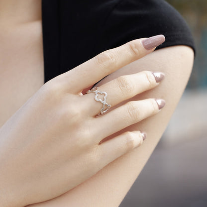[Angela Jewelry]Hollow Design Four-Leaf Clover Flower Shape Ring