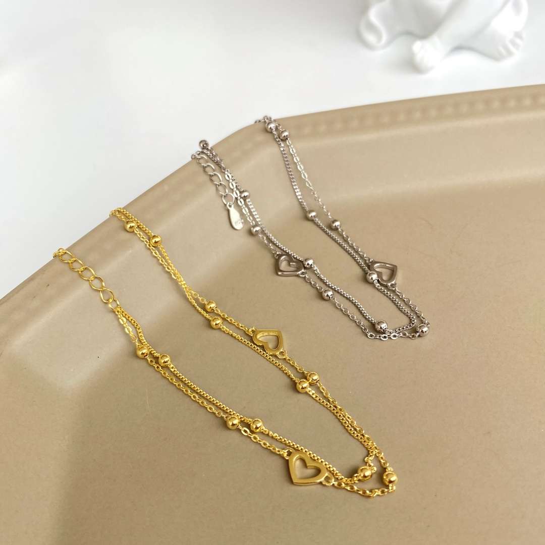 Angela Jewelry]Dainty Double Layer Love Heart Bracelet