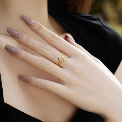 [Angela Jewelry]Hollow Design Four-Leaf Clover Flower Shape Ring