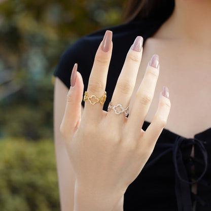 [Angela Jewelry]Hollow Design Four-Leaf Clover Flower Shape Ring