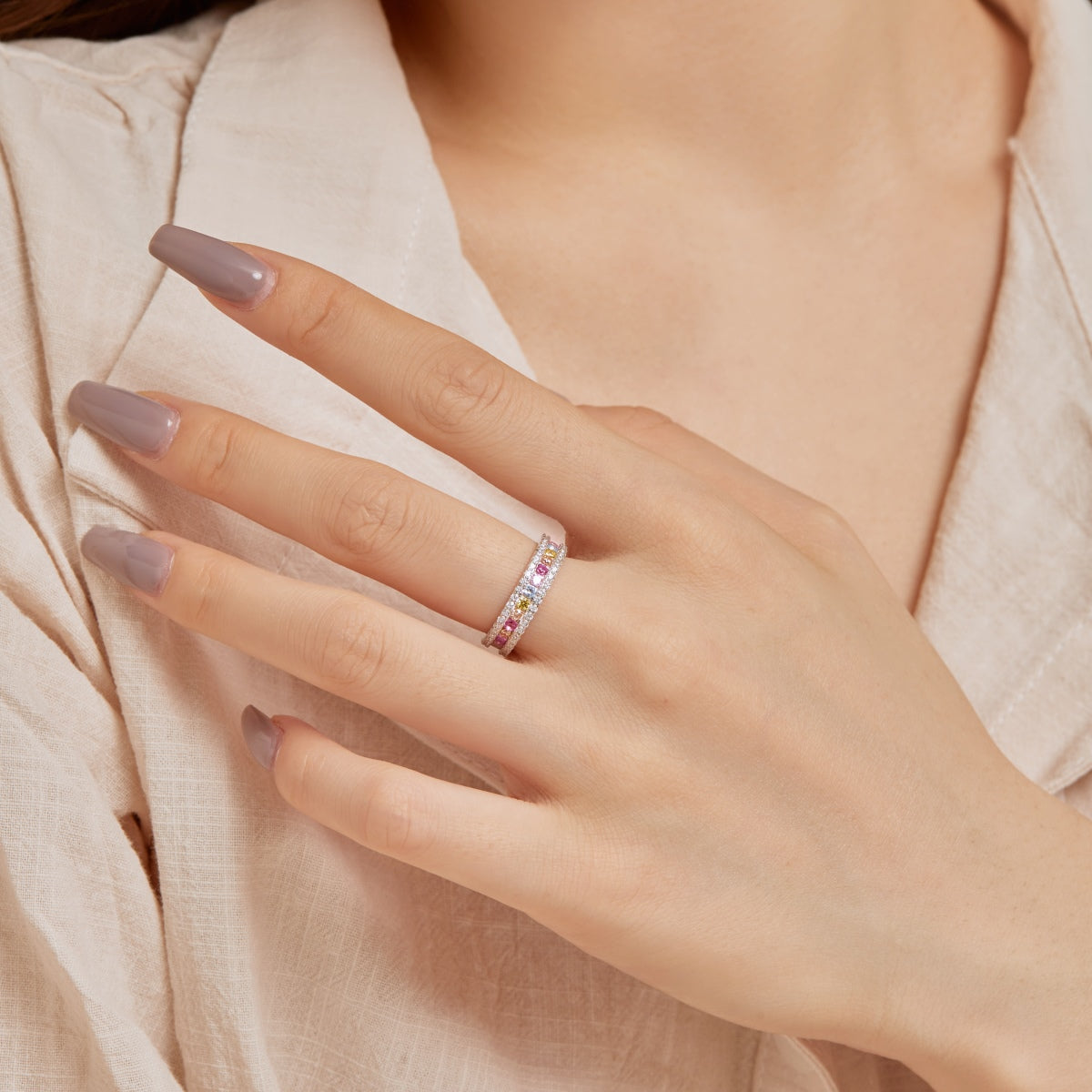 [Angela Jewelry]Delicate Colorful Round Cut Daily Ring