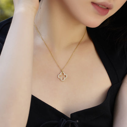 [Angela Jewelry]Four-Leaf Clover Hollow Design Exquisite Necklace