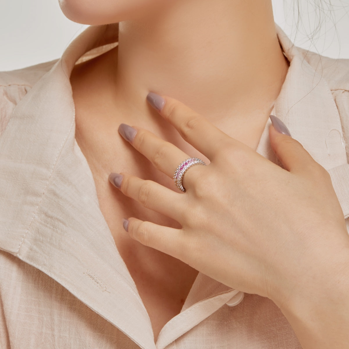 [Angela Jewelry]Ornate Colorful Radiant Cut Daily Ring
