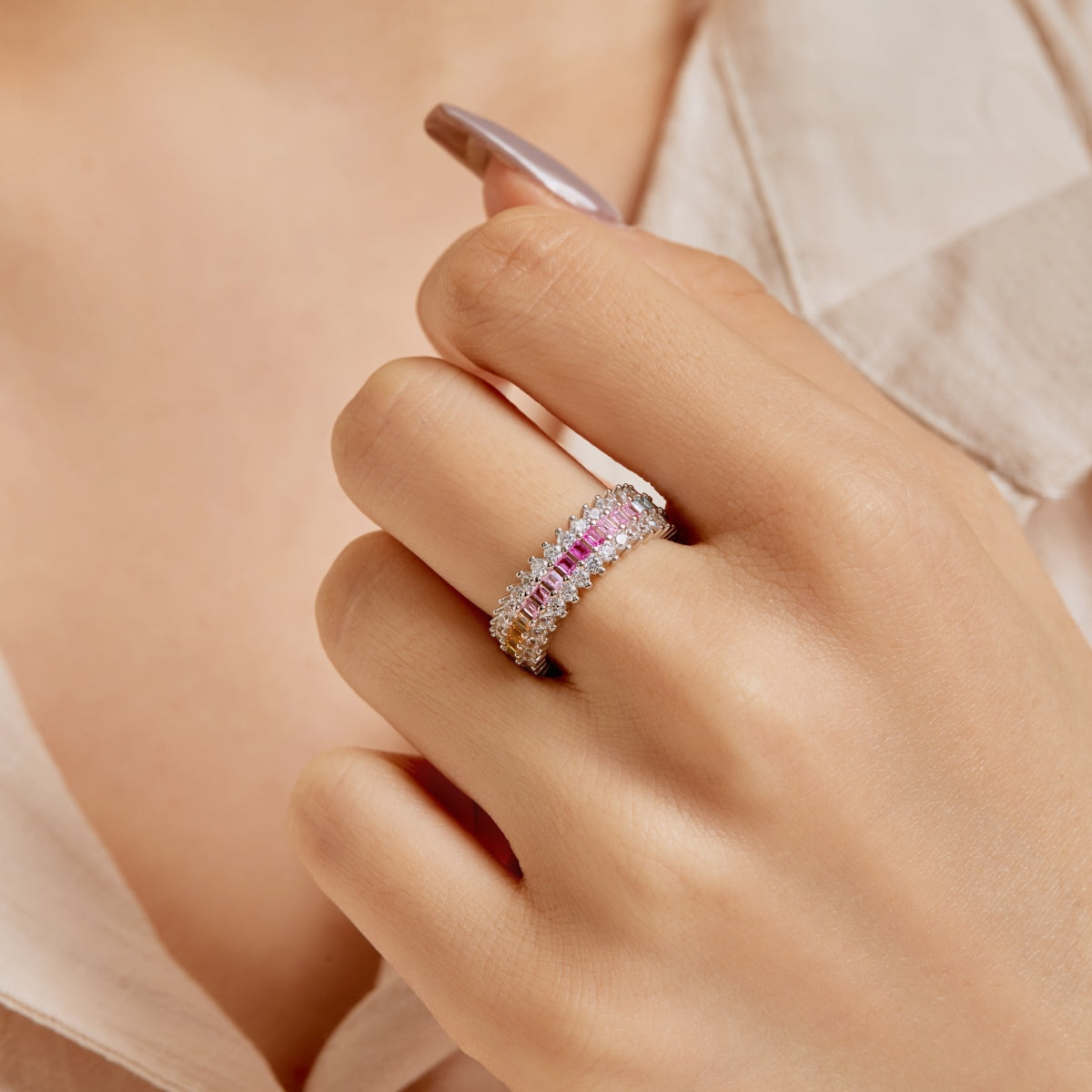 [Angela Jewelry]Ornate Colorful Radiant Cut Daily Ring