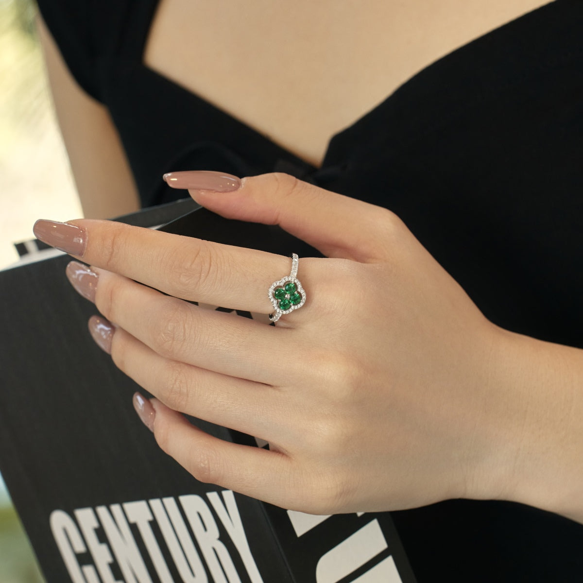 [Angela Jewelry]Four Leaf Clover Flower Design Ring