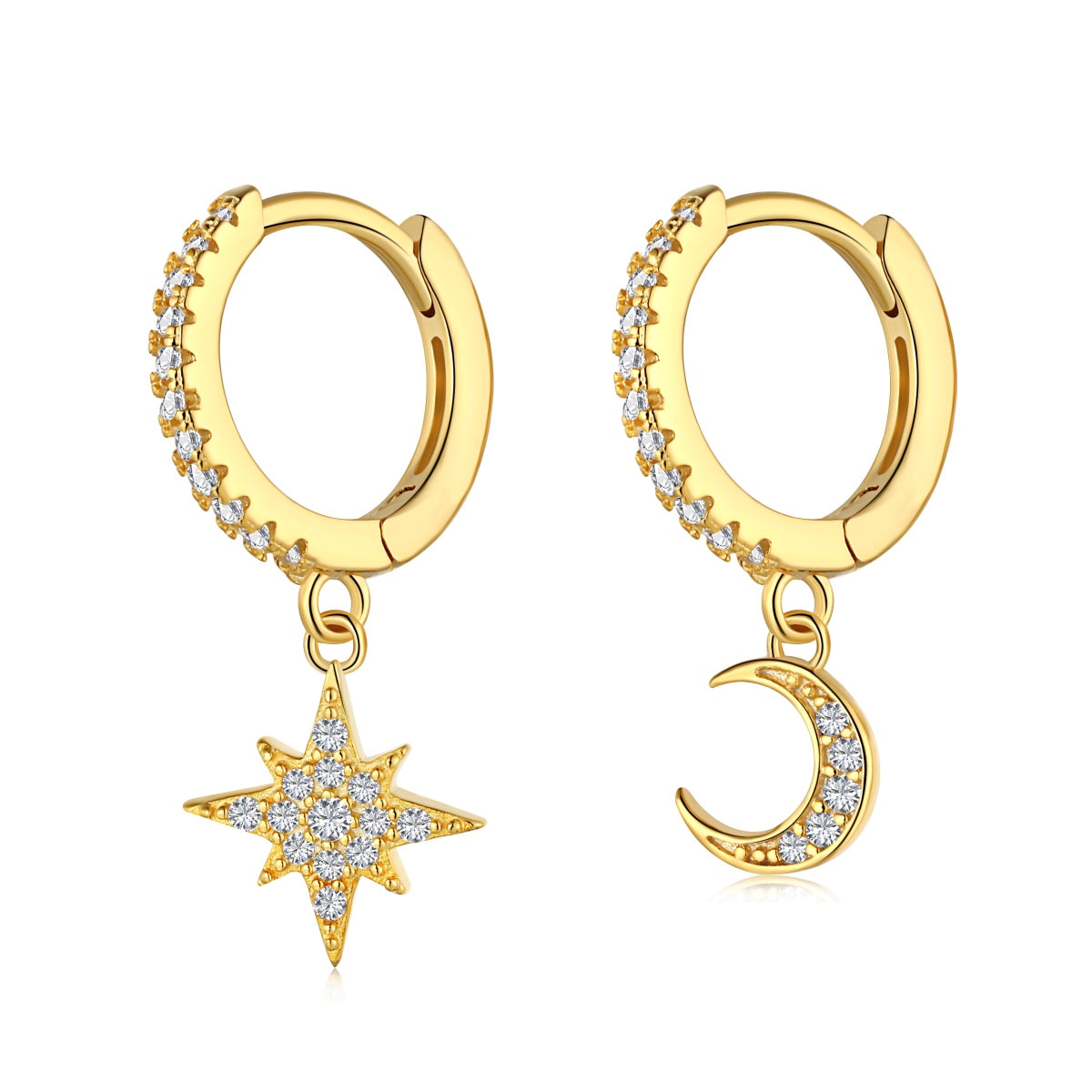 [Angela Jewelry]Star and Moon Asymmetric Earrings