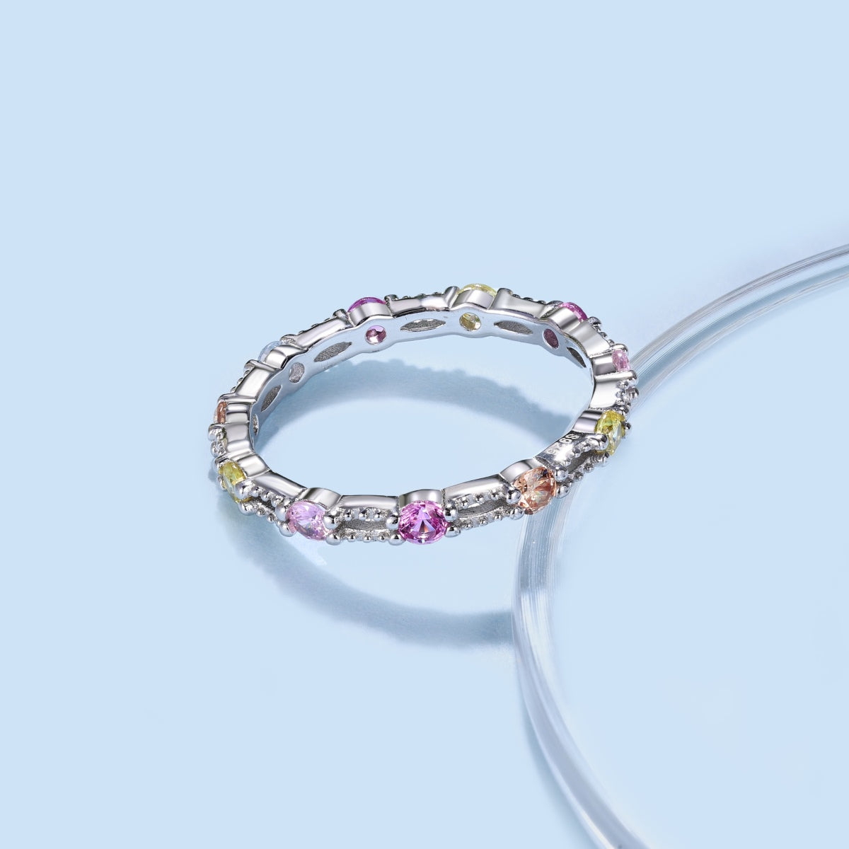 [Angela Jewelry]Sparkling Colorful Round Cut Tennis Ring