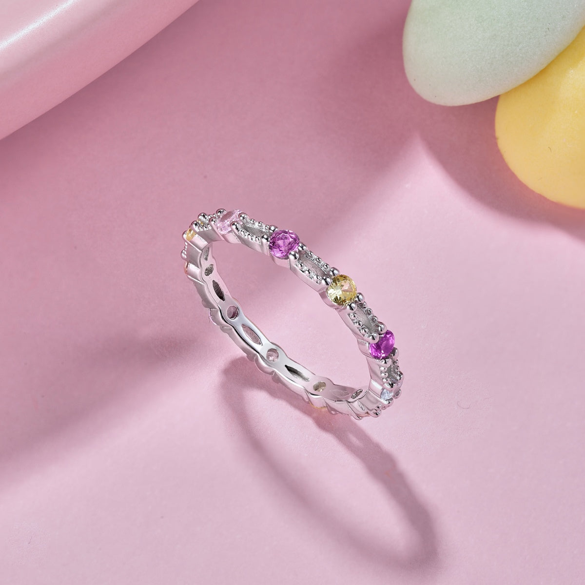 [Angela Jewelry]Sparkling Colorful Round Cut Tennis Ring