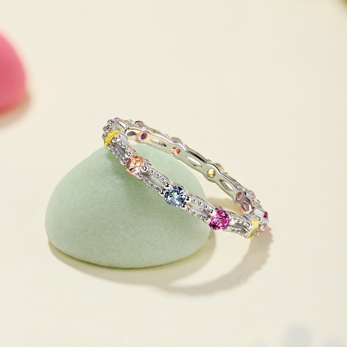 [Angela Jewelry]Sparkling Colorful Round Cut Tennis Ring