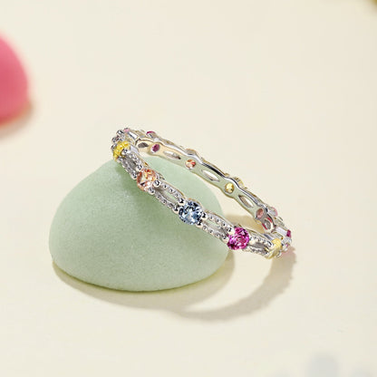 [Angela Jewelry]Sparkling Colorful Round Cut Tennis Ring