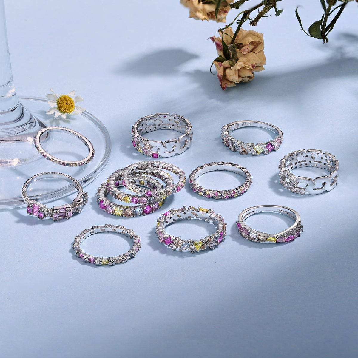 Angela Jewelry]Sparkling Colorful Round Cut Tennis Ring