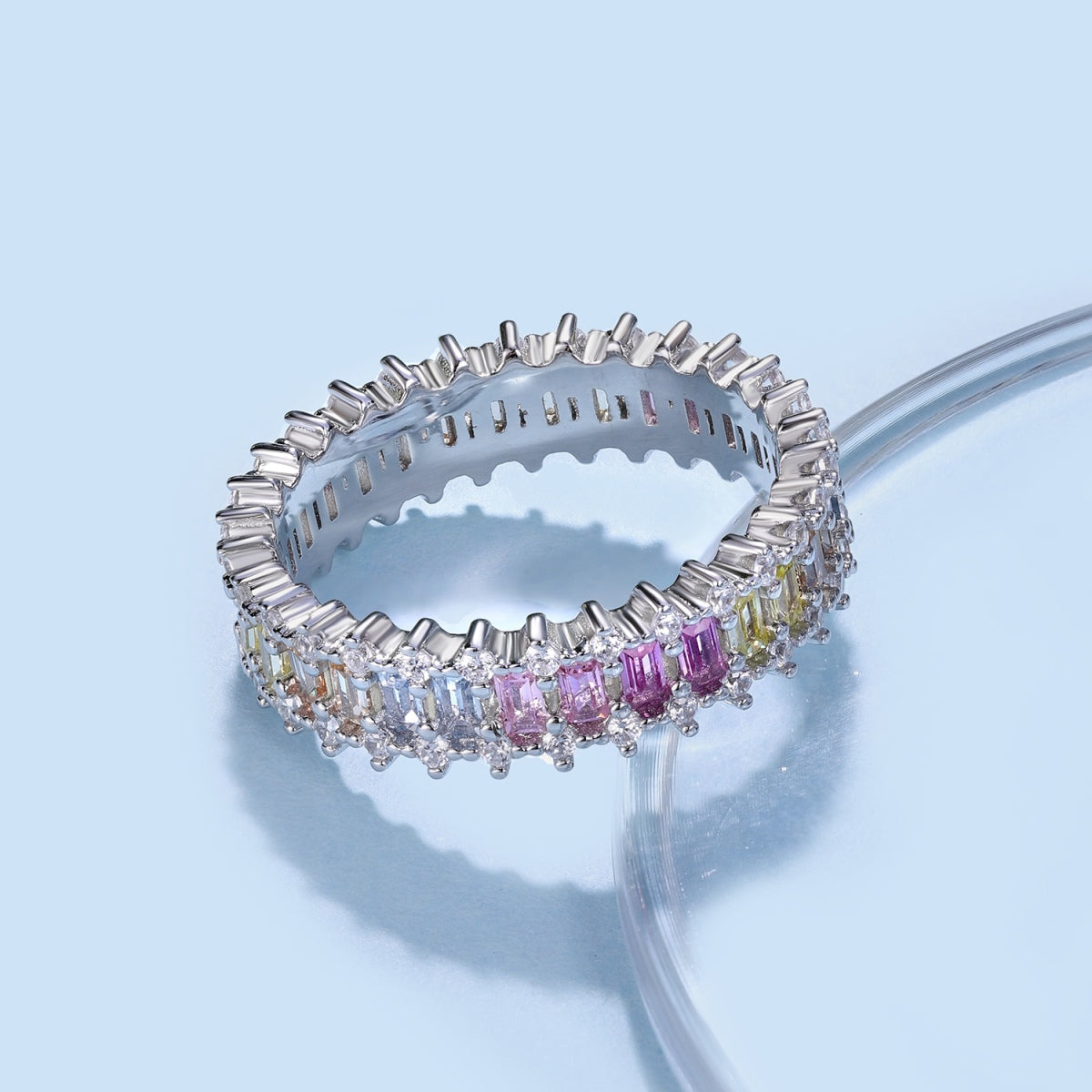 [Angela Jewelry]Splashy Ornate Emerald Cut Cocktail Ring