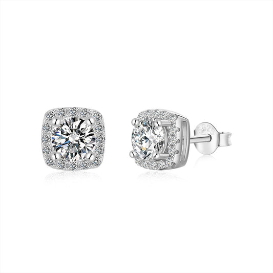 [Angela Jewelry]Classic Round Center Stone Stud Earrings