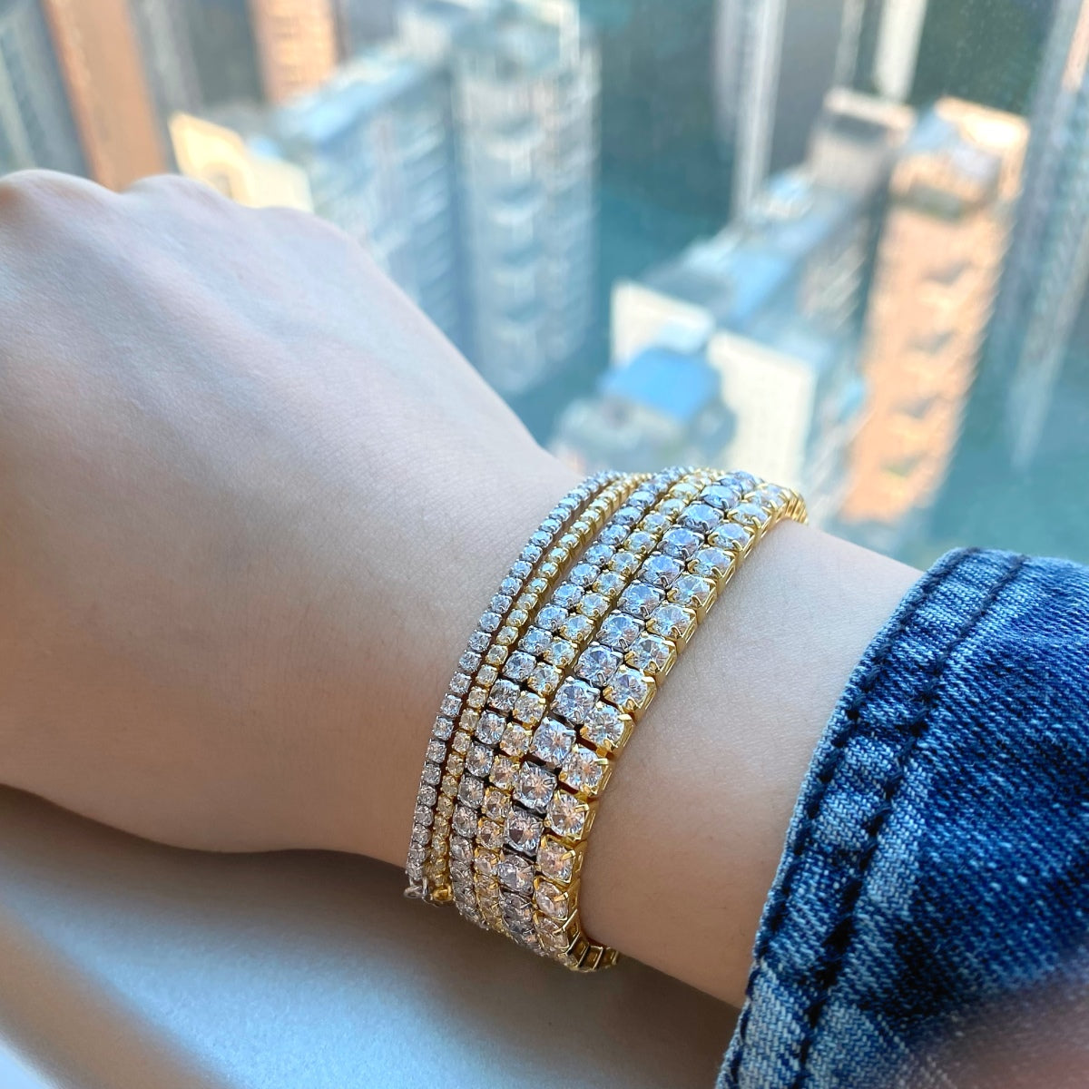 Angela Jewelry]Radiant Shinning Princess Cut Tennis Bracelet