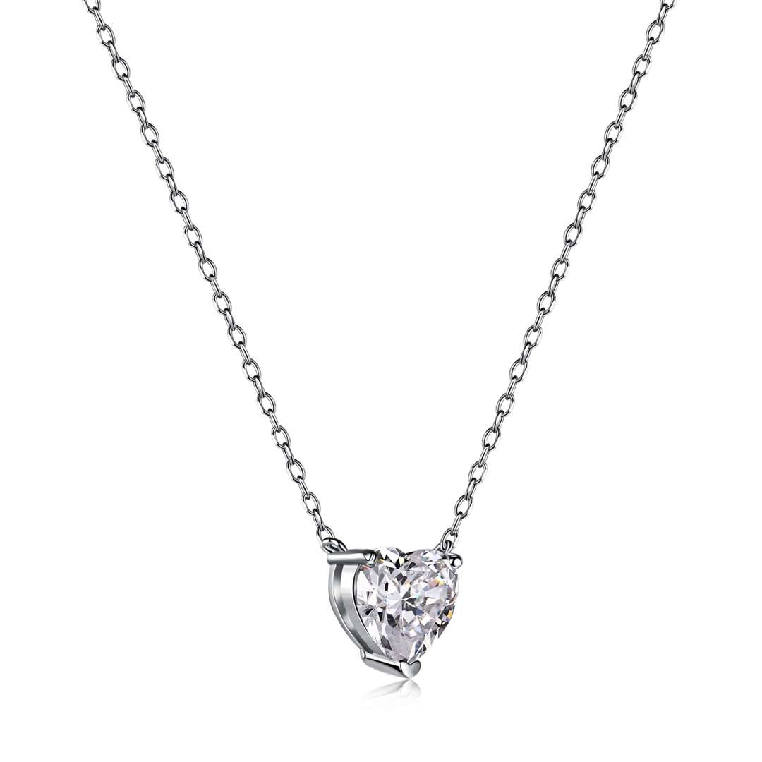 [Angela Jewelry]Heart Shape Main Stone Pendant Collarbone Necklace