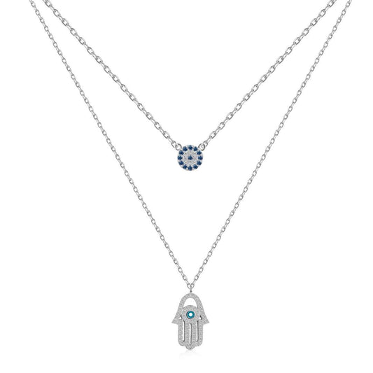 [Angela Jewelry]DEMON EYE HAMSA PALM NECKLACE