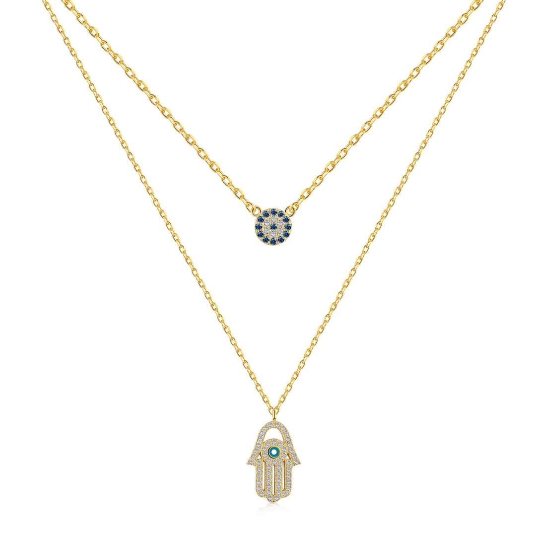 [Angela Jewelry]DEMON EYE HAMSA PALM NECKLACE