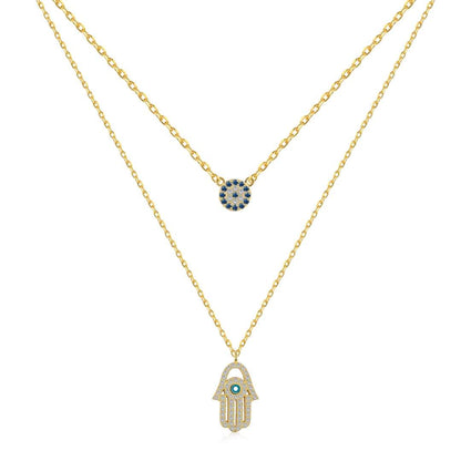 [Angela Jewelry]DEMON EYE HAMSA PALM NECKLACE