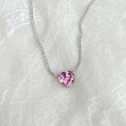 [Angela Jewelry]8.0 Carat Versatile Colorful Sweet Heart-Shaped Tennis Necklace