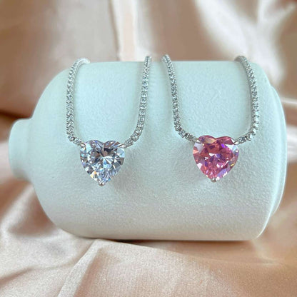 [Angela Jewelry]8.0 Carat Versatile Colorful Sweet Heart-Shaped Tennis Necklace
