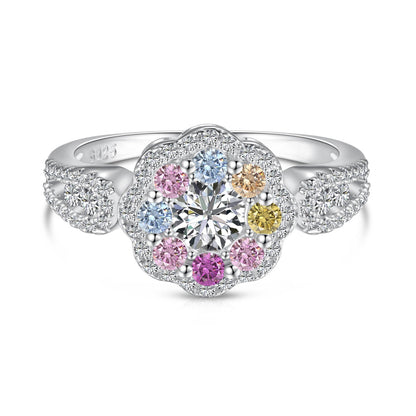 [Angela Jewelry]Delicate Colorful Round Cut Flower Shape Wedding Ring