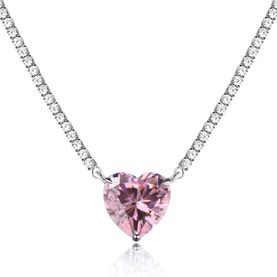 [Angela Jewelry]8.0 Carat Versatile Colorful Sweet Heart-Shaped Tennis Necklace