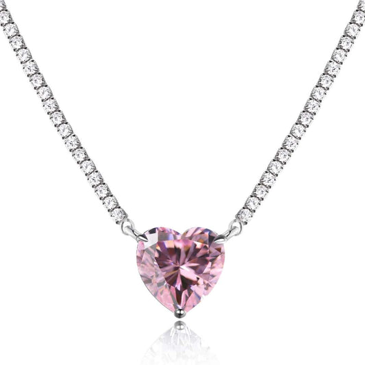 [Angela Jewelry]8.0 Carat Versatile Colorful Sweet Heart-Shaped Tennis Necklace