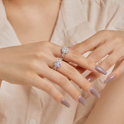 [Angela Jewelry]Delicate Colorful Round Cut Flower Shape Wedding Ring