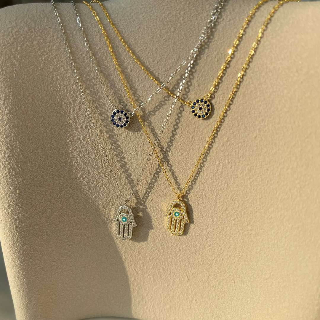 [Angela Jewelry]DEMON EYE HAMSA PALM NECKLACE