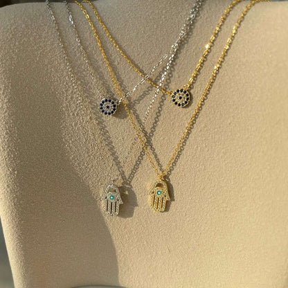 [Angela Jewelry]DEMON EYE HAMSA PALM NECKLACE