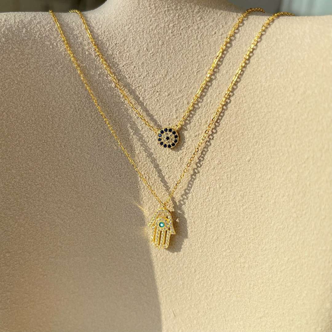 [Angela Jewelry]DEMON EYE HAMSA PALM NECKLACE