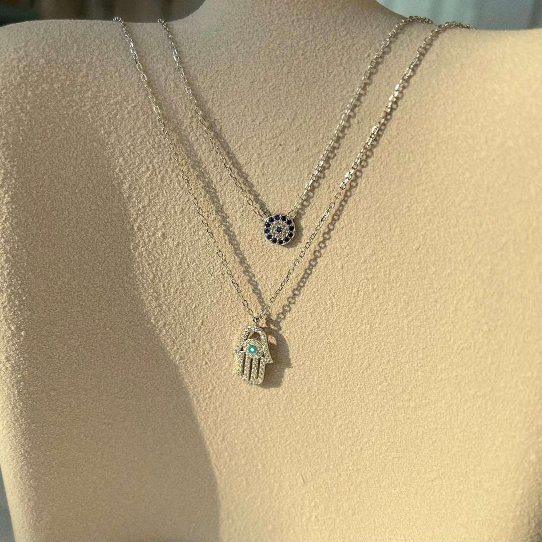 [Angela Jewelry]DEMON EYE HAMSA PALM NECKLACE