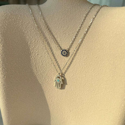 [Angela Jewelry]DEMON EYE HAMSA PALM NECKLACE