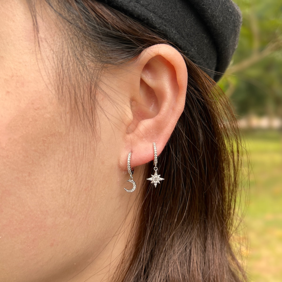 [Angela Jewelry]Star and Moon Asymmetric Earrings