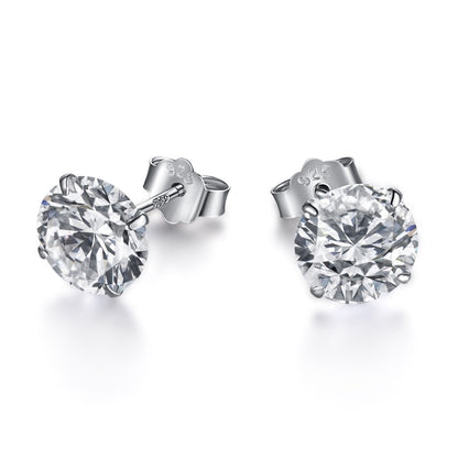 [Angela Jewelry]Stylish Shiny Round Center Stone Stud Earrings