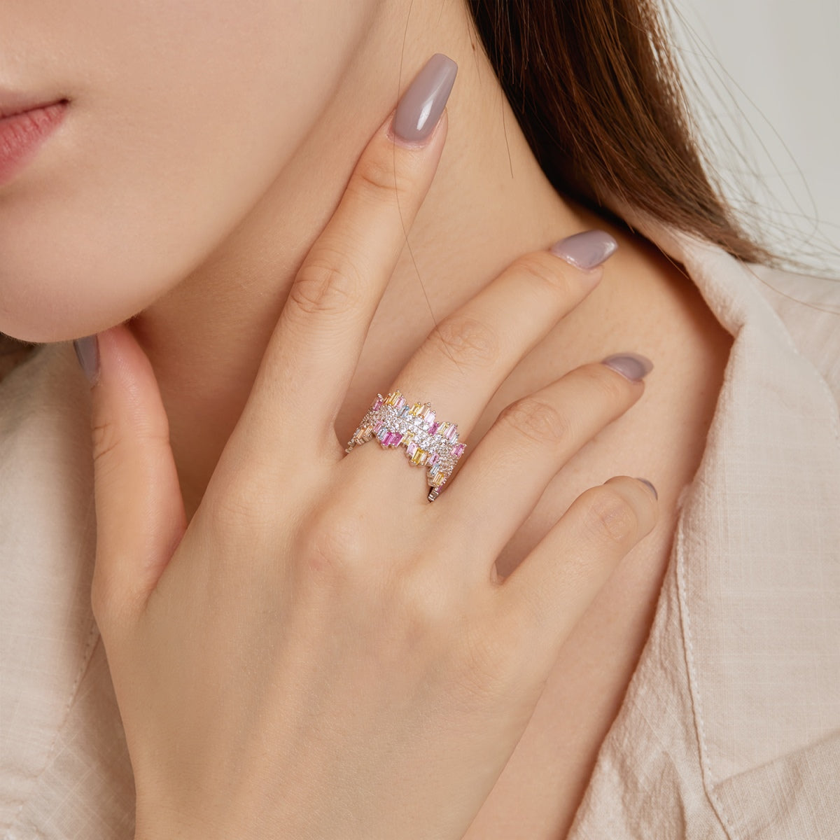 [Angela Jewelry]Luxurious Colorful Radiant Cut Daily Ring